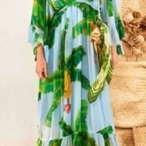 FARM Rio Leafy Green and Sky Blue Maxi Dress